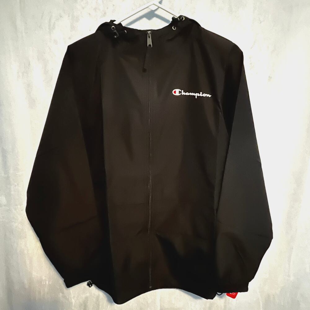 Champion Black Stadium Gear Wind Water Resistant Jacket New S